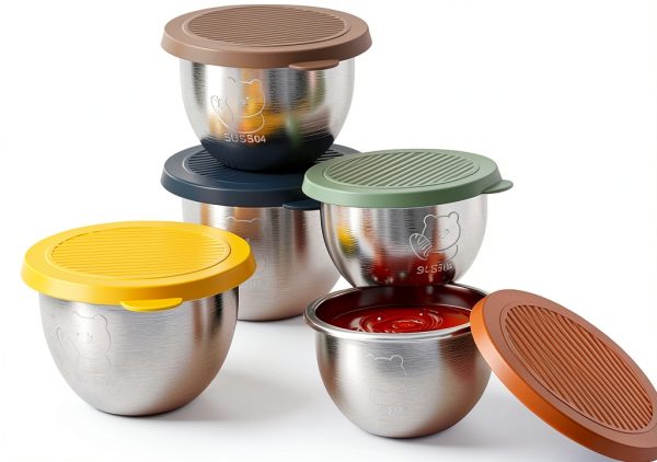 2.4 oz Sauce Containers 6-Pack Snap Lids Stainless Steel VOZDEPALS-0