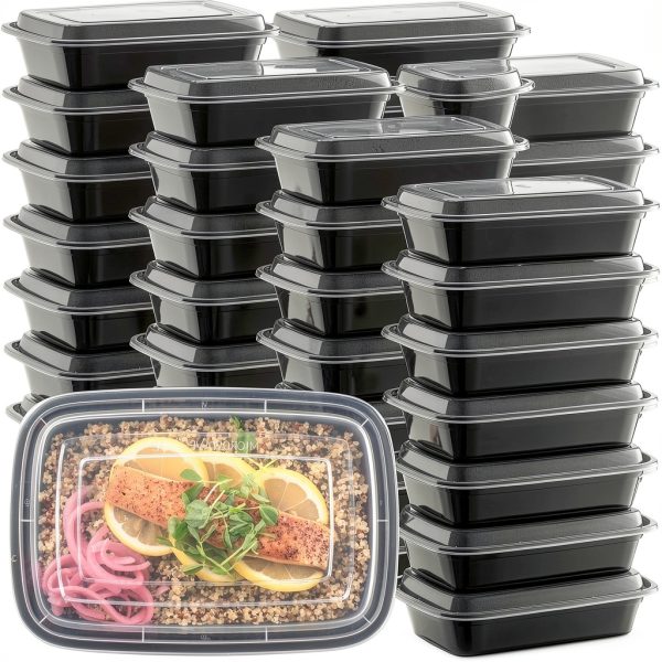 50-Pack Reusable Meal Prep Containers Microwave Safe Food Storage Containers with Lids, 28 oz - 1 Compartment Take Out Disposable Plastic Bento Lunch Box To Go, BPA Free - Dishwasher & Freezer Safe-7