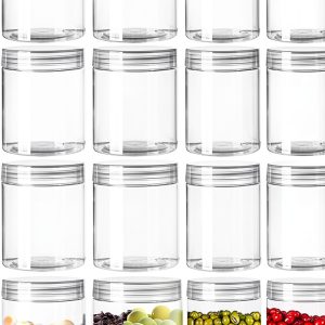 20 Pack 4oz Clear Plastic Jars with Lids,115ml Wide-Mouth Refillable Storage Containers,Empty Round Containers for Candy,Beads,Lotion,Slime Making and Food Storage-0