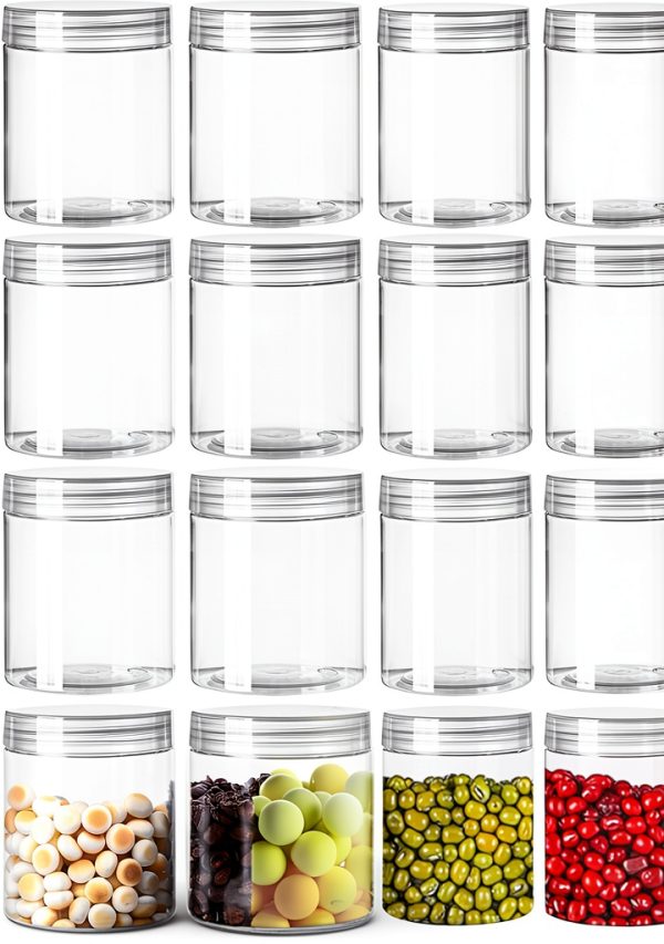 20 Pack 4oz Clear Plastic Jars with Lids,115ml Wide-Mouth Refillable Storage Containers,Empty Round Containers for Candy,Beads,Lotion,Slime Making and Food Storage-0