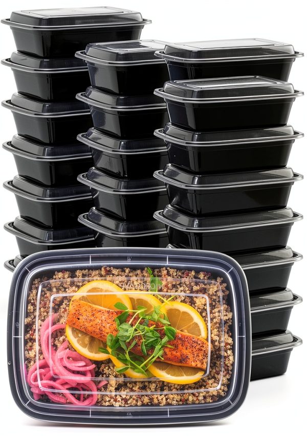50-Pack Reusable Meal Prep Containers Microwave Safe Food Storage Containers with Lids, 28 oz - 1 Compartment Take Out Disposable Plastic Bento Lunch Box To Go, BPA Free - Dishwasher & Freezer Safe-0