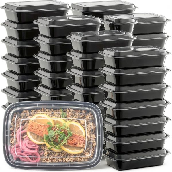 50-Pack Reusable Meal Prep Containers Microwave Safe Food Storage Containers with Lids, 28 oz - 1 Compartment Take Out Disposable Plastic Bento Lunch Box To Go, BPA Free - Dishwasher & Freezer Safe-6